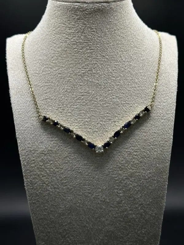Cadena De Oro 14k con Zafiro y Diamantes - Imagen 2